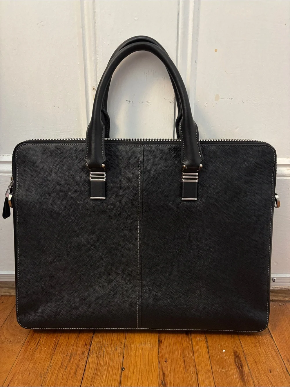 Bostanten Structured Leather Laptop Bag with Top Handles